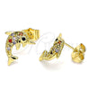 Arete Dormilona 02.284.0044.1 Oro Laminado, Diseño de Delfín, con Multicolor Micro Pave, Pulido, Tono Dorado