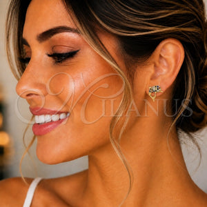 Arete Dormilona 02.195.0088.2 Oro Laminado, Diseño de Delfín, con Multicolor Micro Pave, Pulido, Tono Dorado