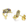 Arete Dormilona 02.195.0088.2 Oro Laminado, Diseño de Delfín, con Multicolor Micro Pave, Pulido, Tono Dorado