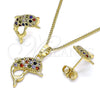 Juego de Arete y Dije de Adulto 10.195.0029.1 Oro Laminado, Diseño de Delfín, con Multicolor Micro Pave, Pulido, Tono Dorado