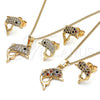 Juego de Arete y Dije de Adulto 10.195.0029.1 Oro Laminado, Diseño de Delfín, con Multicolor Micro Pave, Pulido, Tono Dorado