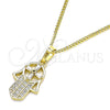Collares con Dije 04.210.0055.20 Oro Laminado, Diseño de Mano de Dios, con Blanca Micro Pave and Blanca Zirconia Cubica, Pulido, Tono Dorado (02 MM Thickness, 20 Inches Length)