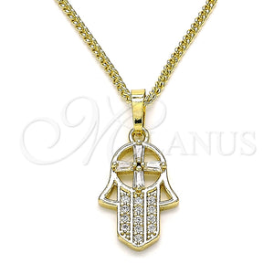 Collares con Dije 04.210.0055.20 Oro Laminado, Diseño de Mano de Dios, con Blanca Micro Pave and Blanca Zirconia Cubica, Pulido, Tono Dorado (02 MM Thickness, 20 Inches Length)