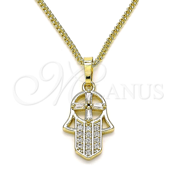 Collares con Dije 04.210.0055.20 Oro Laminado, Diseño de Mano de Dios, con Blanca Micro Pave and Blanca Zirconia Cubica, Pulido, Tono Dorado (02 MM Thickness, 20 Inches Length)