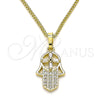 Collares con Dije 04.210.0055.20 Oro Laminado, Diseño de Mano de Dios, con Blanca Micro Pave and Blanca Zirconia Cubica, Pulido, Tono Dorado (02 MM Thickness, 20 Inches Length)