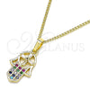 Collares con Dije 04.210.0055.1.20 Oro Laminado, Diseño de Mano de Dios, con Multicolor Micro Pave and Blanca Zirconia Cubica, Pulido, Tono Dorado (02 MM Thickness, 20 Inches Length)