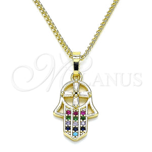 Collares con Dije 04.210.0055.1.20 Oro Laminado, Diseño de Mano de Dios, con Multicolor Micro Pave and Blanca Zirconia Cubica, Pulido, Tono Dorado (02 MM Thickness, 20 Inches Length)