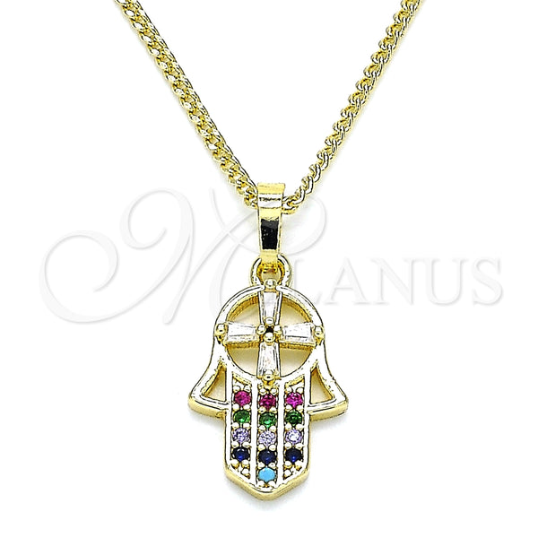 Collares con Dije 04.210.0055.1.20 Oro Laminado, Diseño de Mano de Dios, con Multicolor Micro Pave and Blanca Zirconia Cubica, Pulido, Tono Dorado (02 MM Thickness, 20 Inches Length)