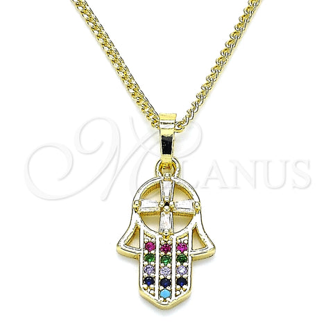 Collares con Dije 04.210.0055.1.20 Oro Laminado, Diseño de Mano de Dios, con Multicolor Micro Pave and Blanca Zirconia Cubica, Pulido, Tono Dorado (02 MM Thickness, 20 Inches Length)