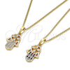 Collares con Dije 04.210.0055.1.20 Oro Laminado, Diseño de Mano de Dios, con Multicolor Micro Pave and Blanca Zirconia Cubica, Pulido, Tono Dorado (02 MM Thickness, 20 Inches Length)