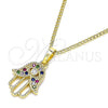 Collares con Dije 04.210.0056.1.20 Oro Laminado, Diseño de Mano de Dios, con Multicolor and Blanca Micro Pave, Pulido, Tono Dorado (02 MM Thickness, 20 Inches Length)