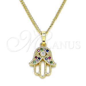 Collares con Dije 04.210.0056.1.20 Oro Laminado, Diseño de Mano de Dios, con Multicolor and Blanca Micro Pave, Pulido, Tono Dorado (02 MM Thickness, 20 Inches Length)