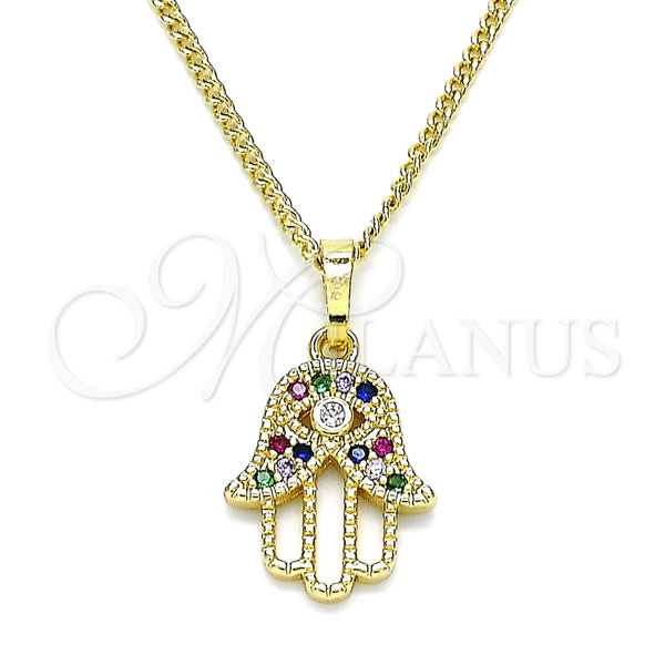 Collares con Dije 04.210.0056.1.20 Oro Laminado, Diseño de Mano de Dios, con Multicolor and Blanca Micro Pave, Pulido, Tono Dorado (02 MM Thickness, 20 Inches Length)