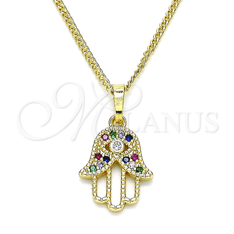 Collares con Dije 04.210.0056.1.20 Oro Laminado, Diseño de Mano de Dios, con Multicolor and Blanca Micro Pave, Pulido, Tono Dorado (02 MM Thickness, 20 Inches Length)