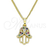 Collares con Dije 04.210.0056.1.20 Oro Laminado, Diseño de Mano de Dios, con Multicolor and Blanca Micro Pave, Pulido, Tono Dorado (02 MM Thickness, 20 Inches Length)