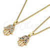 Collares con Dije 04.210.0056.1.20 Oro Laminado, Diseño de Mano de Dios, con Multicolor and Blanca Micro Pave, Pulido, Tono Dorado (02 MM Thickness, 20 Inches Length)