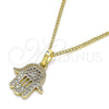 Collares con Dije 04.210.0058.20 Oro Laminado, Diseño de Mano de Dios, con Blanca Micro Pave, Pulido, Tono Dorado (02 MM Thickness, 20 Inches Length)