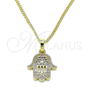 Collares con Dije 04.210.0058.20 Oro Laminado, Diseño de Mano de Dios, con Blanca Micro Pave, Pulido, Tono Dorado (02 MM Thickness, 20 Inches Length)
