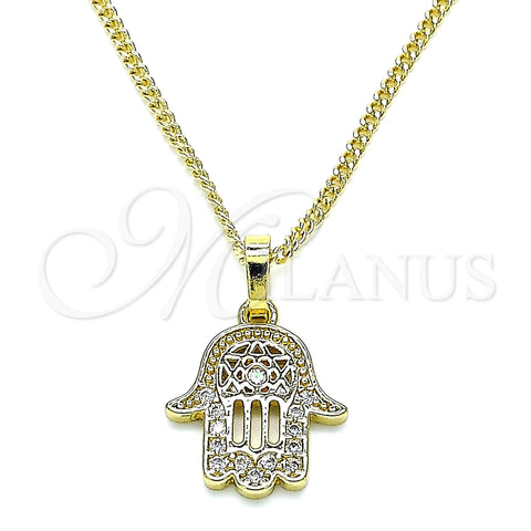 Collares con Dije 04.210.0058.20 Oro Laminado, Diseño de Mano de Dios, con Blanca Micro Pave, Pulido, Tono Dorado (02 MM Thickness, 20 Inches Length)
