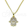 Collares con Dije 04.210.0058.20 Oro Laminado, Diseño de Mano de Dios, con Blanca Micro Pave, Pulido, Tono Dorado (02 MM Thickness, 20 Inches Length)