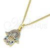 Collares con Dije 04.210.0058.1.20 Oro Laminado, Diseño de Mano de Dios, con Multicolor Micro Pave, Pulido, Tono Dorado (02 MM Thickness, 20 Inches Length)