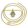 Collares con Dije 04.210.0058.1.20 Oro Laminado, Diseño de Mano de Dios, con Multicolor Micro Pave, Pulido, Tono Dorado (02 MM Thickness, 20 Inches Length)