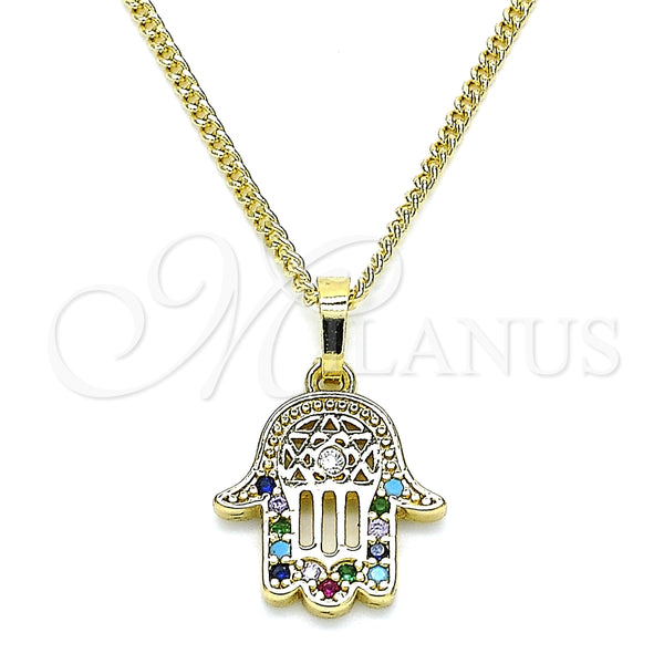 Collares con Dije 04.210.0058.1.20 Oro Laminado, Diseño de Mano de Dios, con Multicolor Micro Pave, Pulido, Tono Dorado (02 MM Thickness, 20 Inches Length)