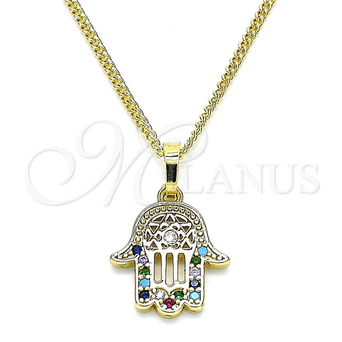 Collares con Dije 04.210.0058.1.20 Oro Laminado, Diseño de Mano de Dios, con Multicolor Micro Pave, Pulido, Tono Dorado (02 MM Thickness, 20 Inches Length)