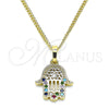 Collares con Dije 04.210.0058.1.20 Oro Laminado, Diseño de Mano de Dios, con Multicolor Micro Pave, Pulido, Tono Dorado (02 MM Thickness, 20 Inches Length)