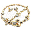 Collar, Pulsera y Dije 06.372.0043 Oro Laminado, Diseño de Besos y Abrazos y Osito, con Blanca Cristal, Pulido, Tono Dorado