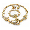 Collar, Pulsera y Dije 06.372.0043 Oro Laminado, Diseño de Besos y Abrazos y Osito, con Cristal Blanca, Pulido, Tono Dorado