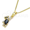 Collares con Dije 04.210.0059.3.20 Oro Laminado, Diseño de Osito, con Negro and Blanca Zirconia Cubica, Pulido, Tono Dorado (02 MM Thickness, 20 Inches Length)