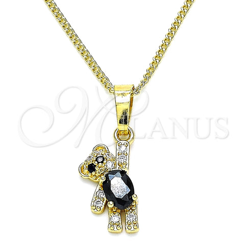 Collares con Dije 04.210.0059.3.20 Oro Laminado, Diseño de Osito, con Negro and Blanca Zirconia Cubica, Pulido, Tono Dorado (02 MM Thickness, 20 Inches Length)