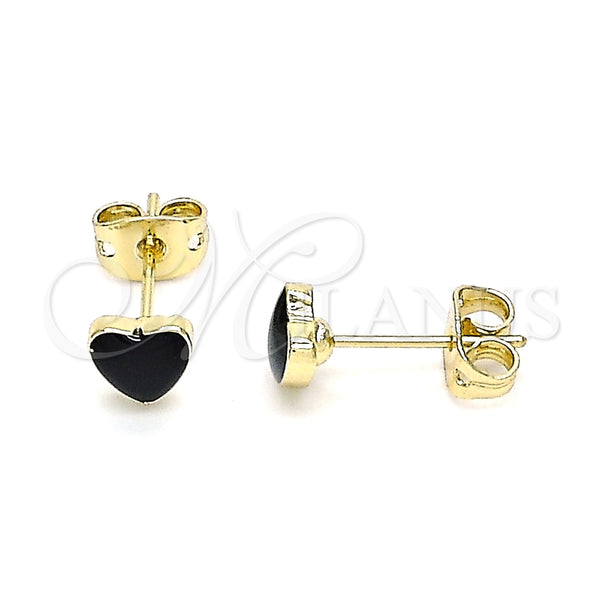Arete Dormilona 02.213.0292 Oro Laminado, Diseño de Corazón, Esmaltado Negro, Tono Dorado