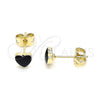 Arete Dormilona 02.213.0292 Oro Laminado, Diseño de Corazón, Esmaltado Negro, Tono Dorado