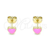 Arete Dormilona 02.213.0292.2 Oro Laminado, Diseño de Corazón, Esmaltado Rosado, Tono Dorado