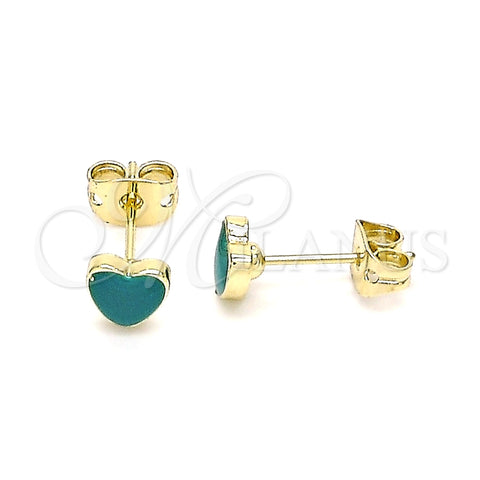 Arete Dormilona 02.213.0292.3 Oro Laminado, Diseño de Corazón, Esmaltado Verde, Tono Dorado