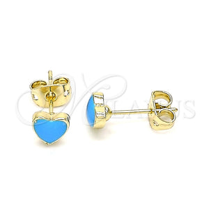 Arete Dormilona 02.213.0292.4 Oro Laminado, Diseño de Corazón, Esmaltado Azul claro, Tono Dorado