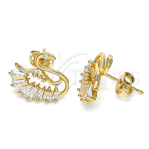 Arete Dormilona 02.213.0294 Oro Laminado, Diseño de Cisne y Baguette, con Blanca Zirconia Cubica, Pulido, Tono Dorado