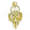 Dije Religioso 05.213.0112 Oro Laminado, Diseño de Angel, Pulido, Tono Dorado