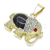 Dije Religioso 05.213.0042.1 Oro Laminado, Diseño de Elefante, con Negro Opal and Granate Cristal, Pulido, Tono Dorado