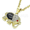 Dije Religioso 05.213.0042.1 Oro Laminado, Diseño de Elefante, con Negro Opal and Granate Cristal, Pulido, Tono Dorado