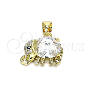 Dije Elegante 05.213.0114 Oro Laminado, Diseño de Elefante, con Blanca and Negro Zirconia Cubica, Pulido, Tono Dorado
