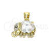 Dije Elegante 05.213.0114 Oro Laminado, Diseño de Elefante, con Blanca and Negro Zirconia Cubica, Pulido, Tono Dorado
