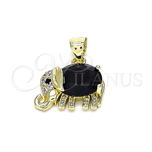 Dije Elegante 05.213.0114.1 Oro Laminado, Diseño de Elefante, con Negro and Blanca Zirconia Cubica, Pulido, Tono Dorado