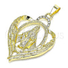 Dije Religioso 05.213.0117 Oro Laminado, Diseño de Virgen Maria, con Blanca Cristal, Pulido, Tono Dorado