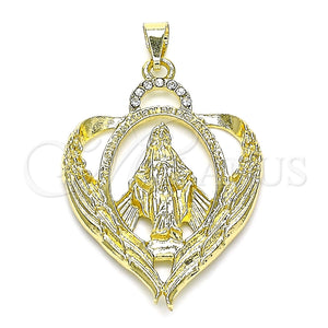 Dije Religioso 05.213.0117 Oro Laminado, Diseño de Virgen Maria, con Blanca Cristal, Pulido, Tono Dorado