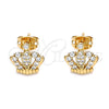 Arete Dormilona 02.213.0295 Oro Laminado, Diseño de Corona, con Blanca Micro Pave, Pulido, Tono Dorado