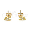 Arete Dormilona 02.213.0297 Oro Laminado, Diseño de Caballo, con Blanca Micro Pave, Pulido, Tono Dorado