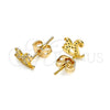 Arete Dormilona 02.213.0297 Oro Laminado, Diseño de Caballo, con Blanca Micro Pave, Pulido, Tono Dorado